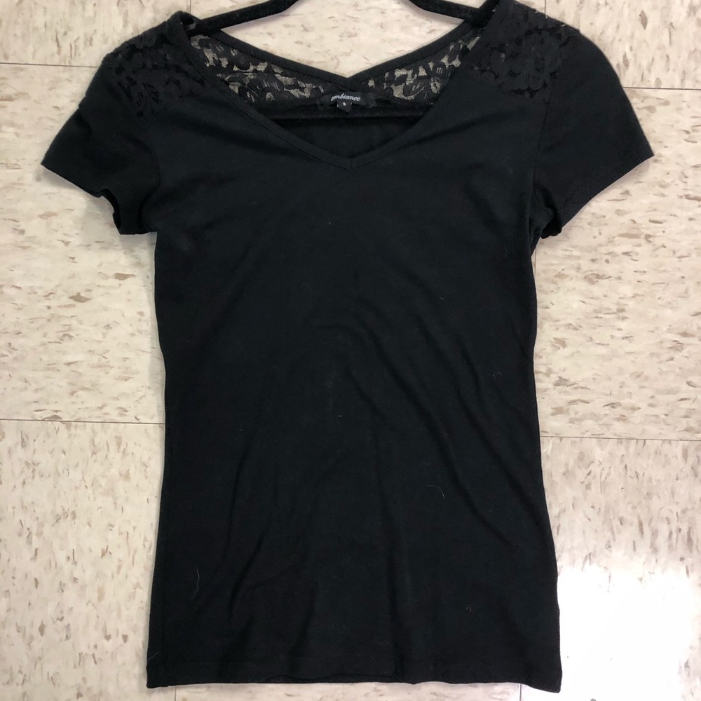 Black T-Shirt with Lace Accents